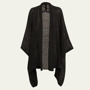 ESKANDAR Linen Gauze Wide Short Sleeve Scrunch Shawl Collar Jacket - Long Plus